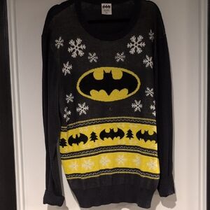 Batman Snowflake Pattern Gray and Yellow Crewneck Sweater
